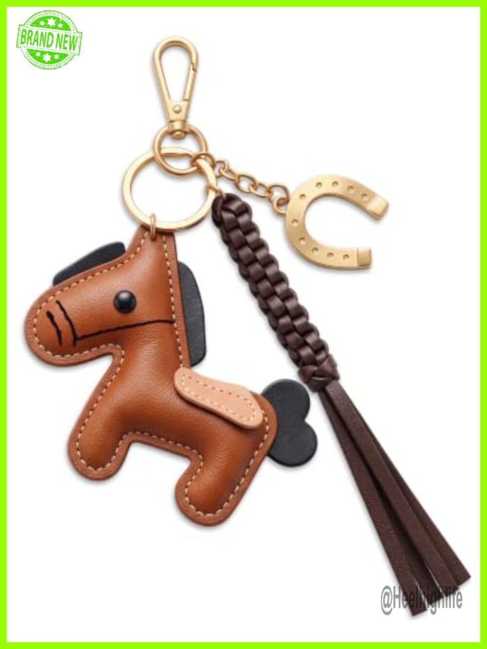 PU Leather Horse Bag Charm Braided Tassel Horseshoe Keychain Western